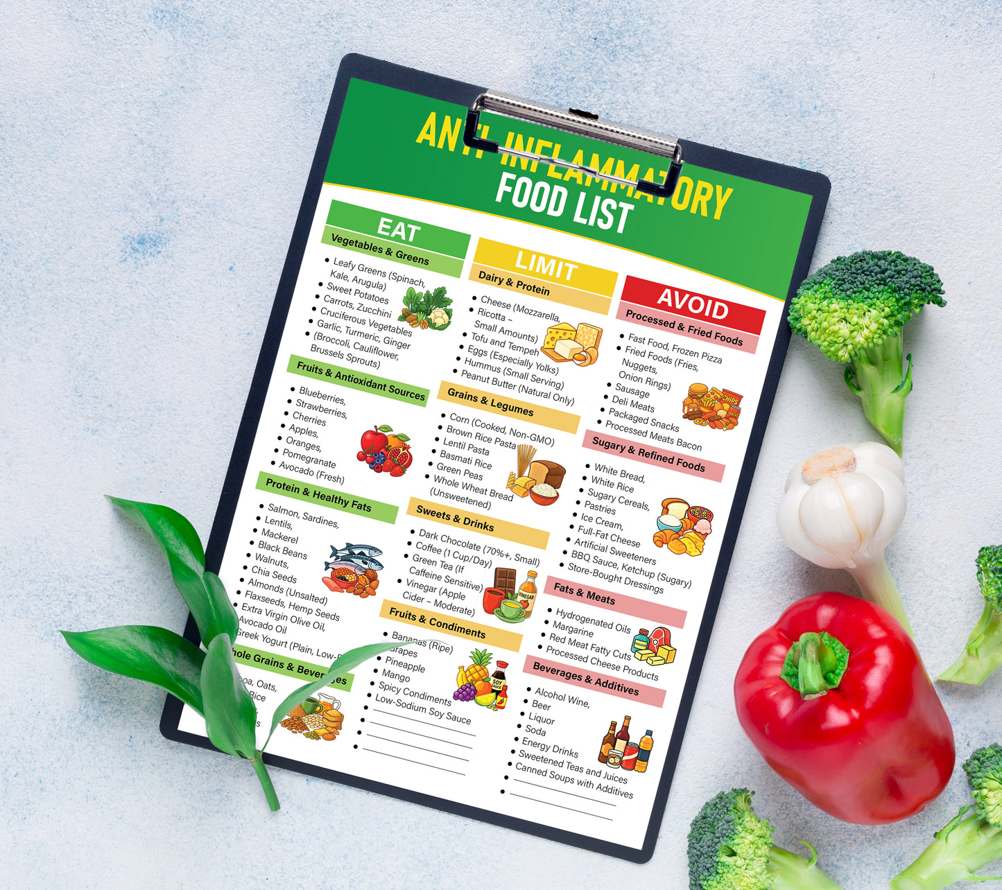 Growzale™ Anti-Inflammatory Food List Printable, Anti-Inflammatory Grocery Chart, Gut-Friendly Foods, Anti Inflammatory Foods Guide