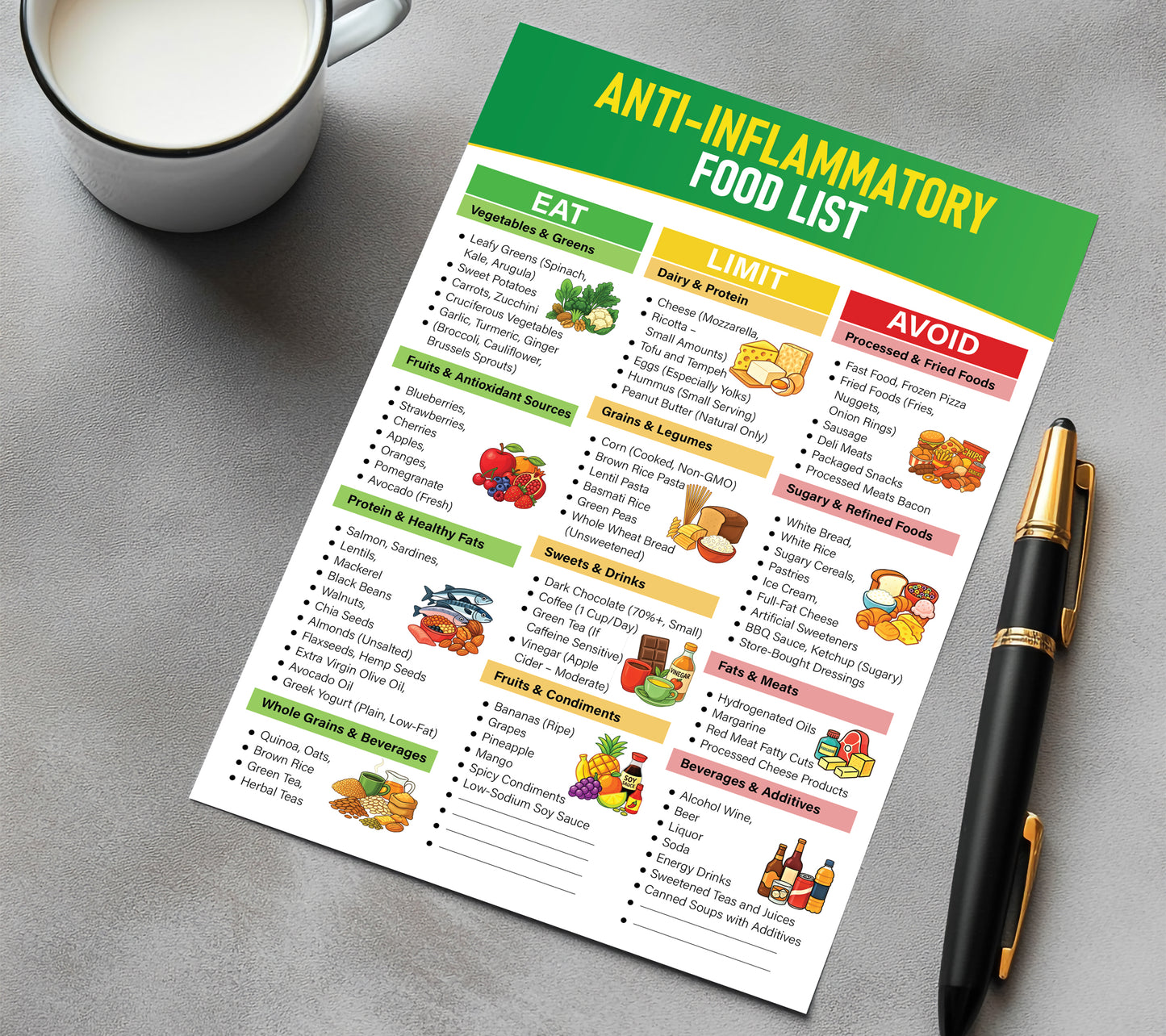 Growzale™ Anti-Inflammatory Food List Printable, Anti-Inflammatory Grocery Chart, Gut-Friendly Foods, Anti Inflammatory Foods Guide