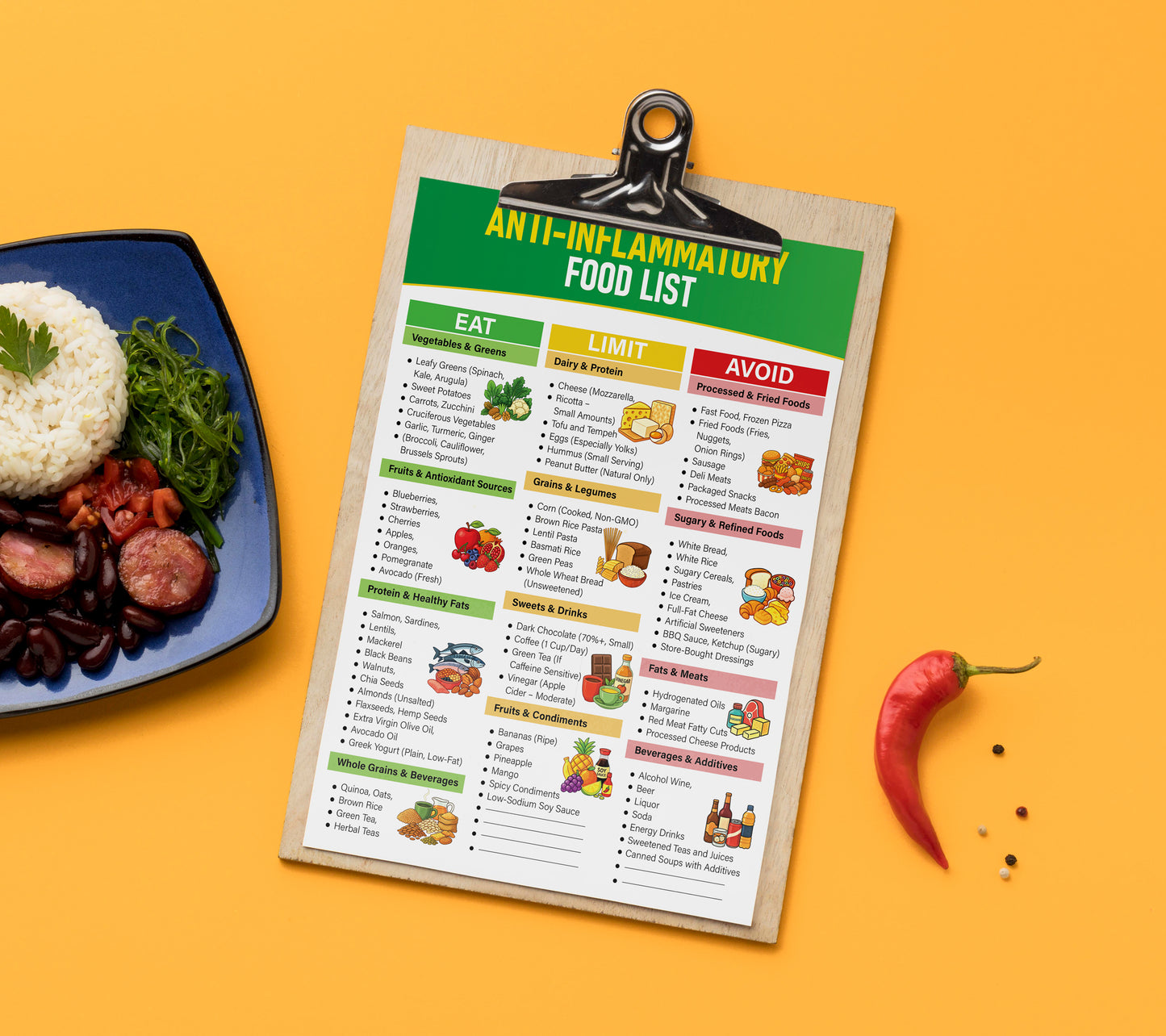 Growzale™ Anti-Inflammatory Food List Printable, Anti-Inflammatory Grocery Chart, Gut-Friendly Foods, Anti Inflammatory Foods Guide